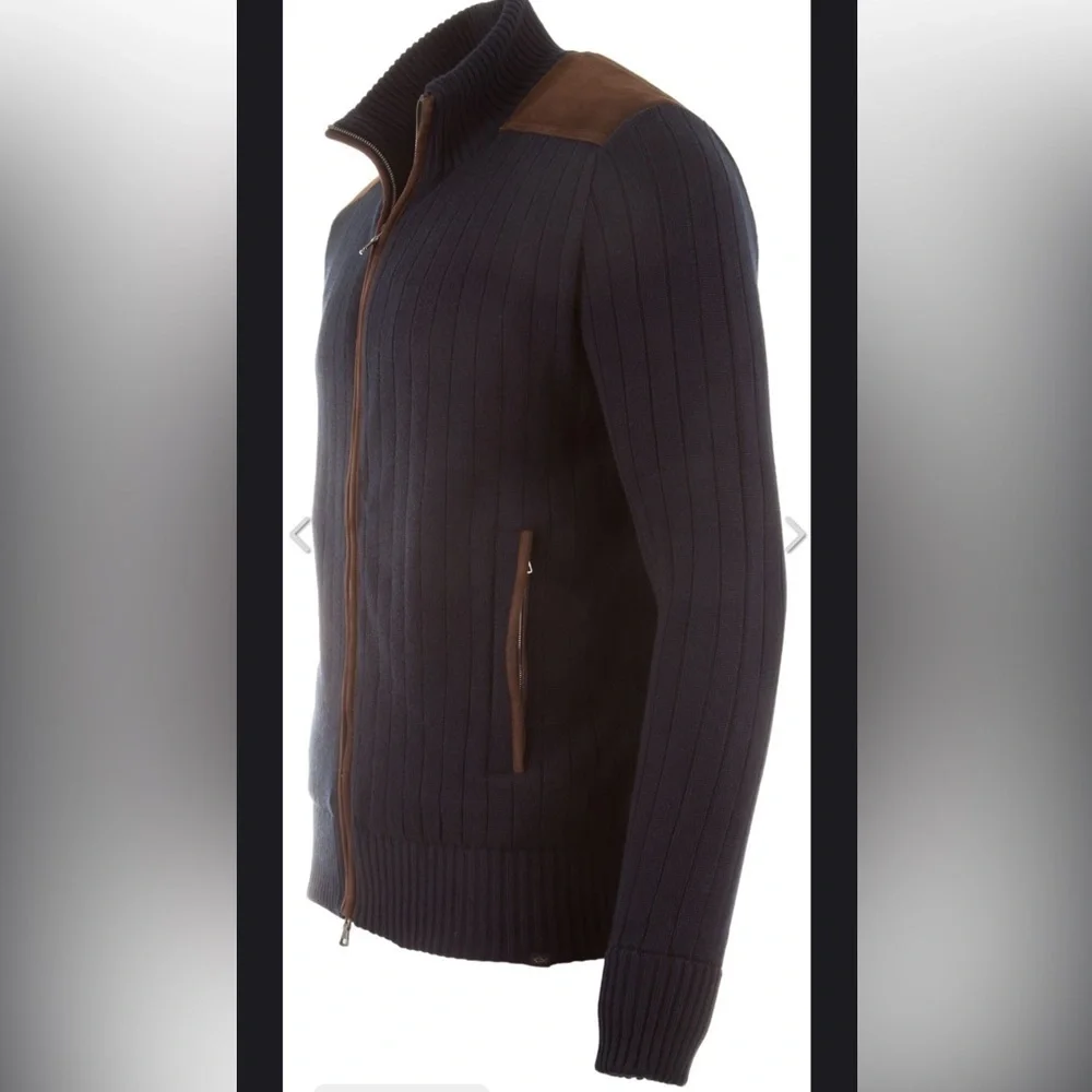 Paul & Shark Wool & Cashmere Ribbed Full Zip Cardigan Navy Medium NWT